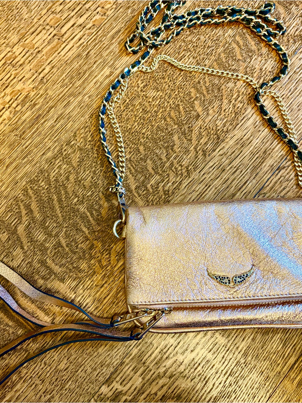 Zadig & Voltaire Rock Leather Crush Leather Pouch In Rose Gold